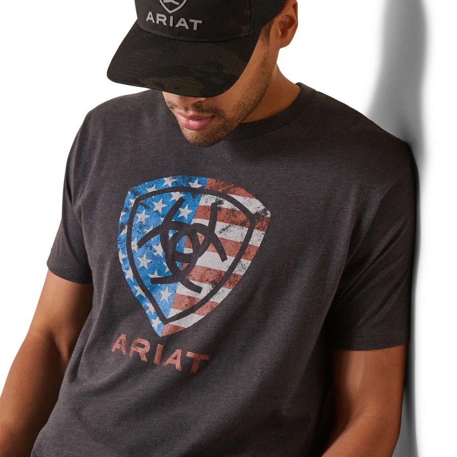 Men * | Ariat American Shield T-Shirt Charcoal Heather