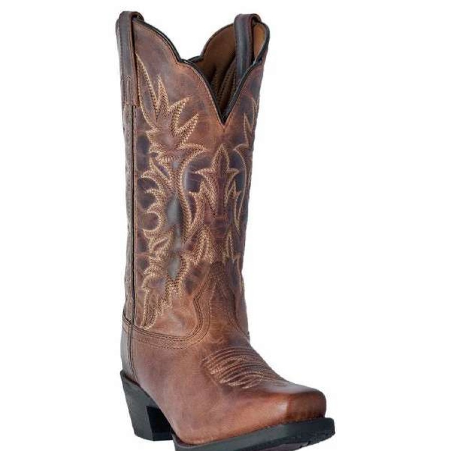 Footwear * | Laredo Women'S Malinda Distressed Square Toe Western Boots Tan