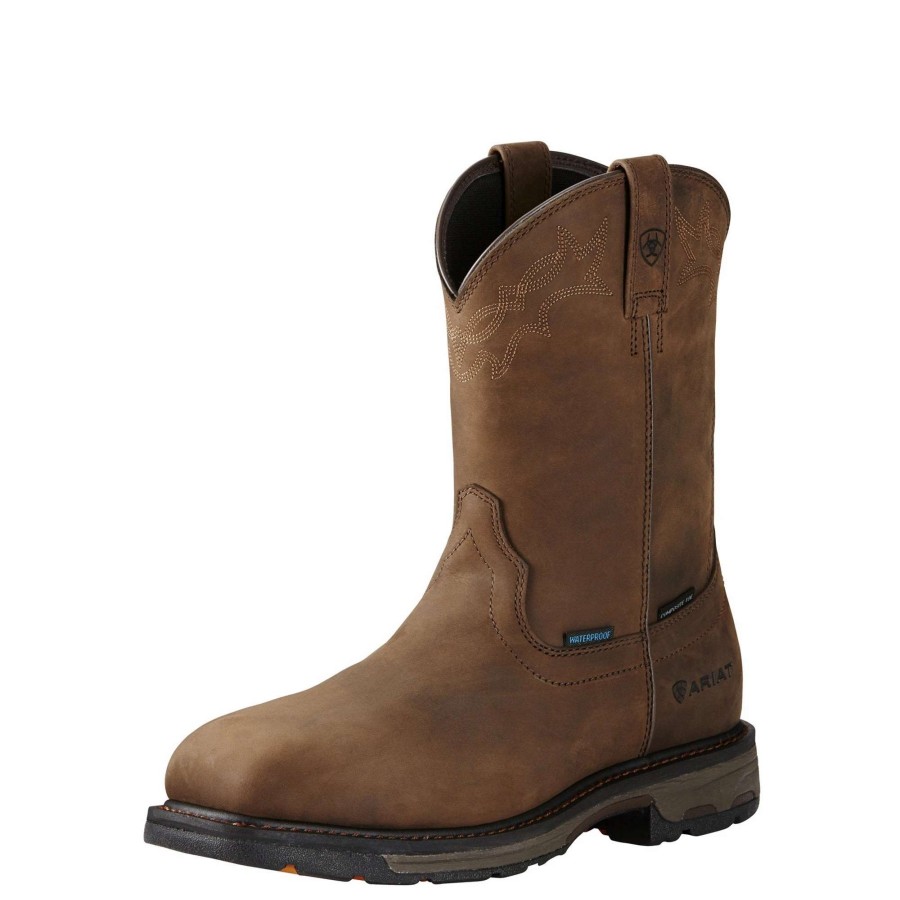 Footwear * | Ariat Workhog Wellington Waterproof Composite Toe Work Boot Oily Distressed Brown