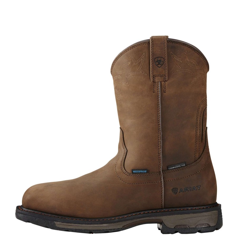 Footwear * | Ariat Workhog Wellington Waterproof Composite Toe Work Boot Oily Distressed Brown