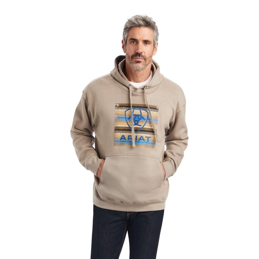 Men * | Ariat Serape Block Hoodie Brindle Heather