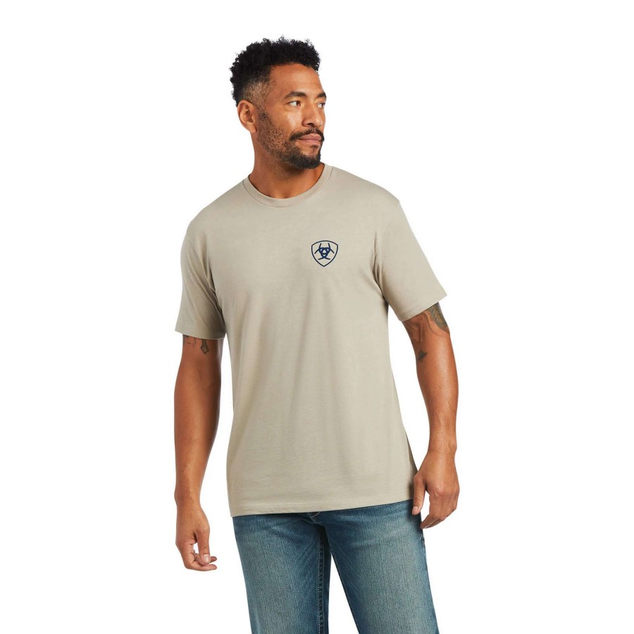 Men * | Ariat Woodgrain Flag T-Shirt Khaki Heather