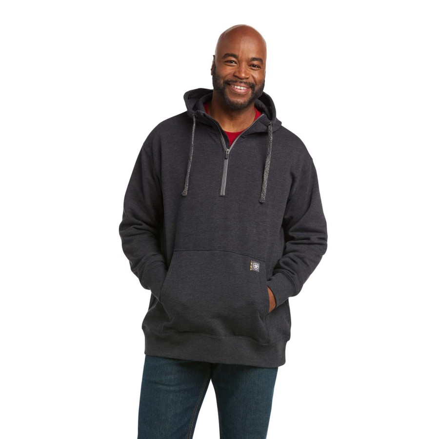 Men * | Ariat Rebar Workman Quarter-Zip Hoodie Charcoal