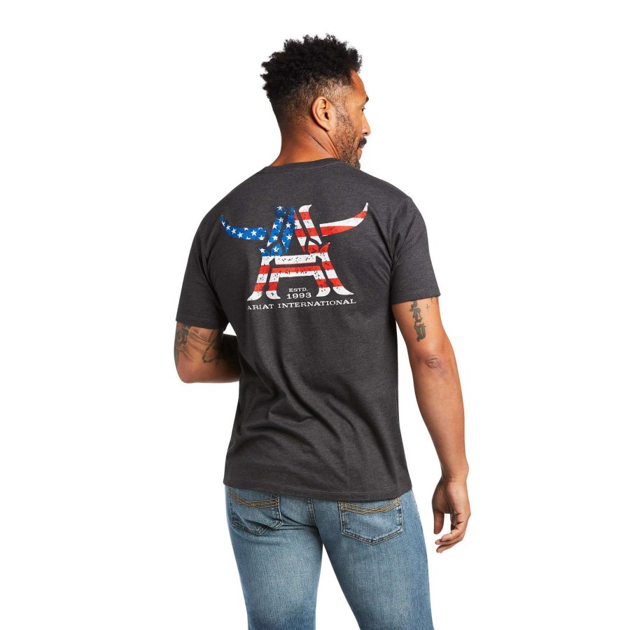 Men * | Ariat Longhorn T-Shirt Charcoal Heather