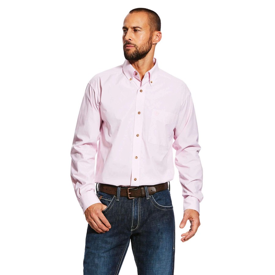 Men * | Ariat Pro Series Dayne Mini-Stripe Western Shirt Prism Pink