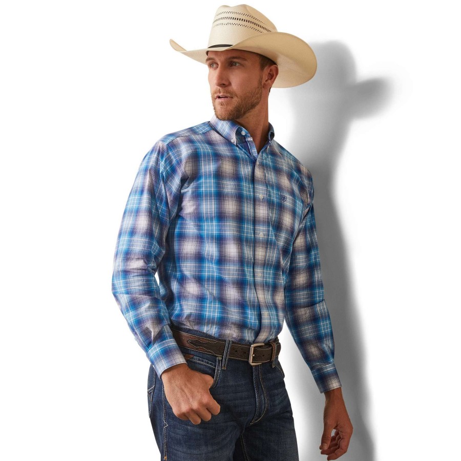 Men * | Ariat Pro Lukas Classic Long-Sleeve Shirt Light Blue