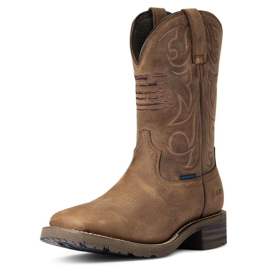 Footwear * | Ariat Hybrid Patriot Waterproof Western Boot Distressed Brown