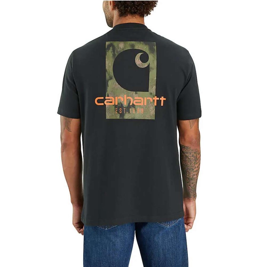 Men * | Carhartt Loose Fit Heavyweight Camo Logo Graphic T-Shirt Black