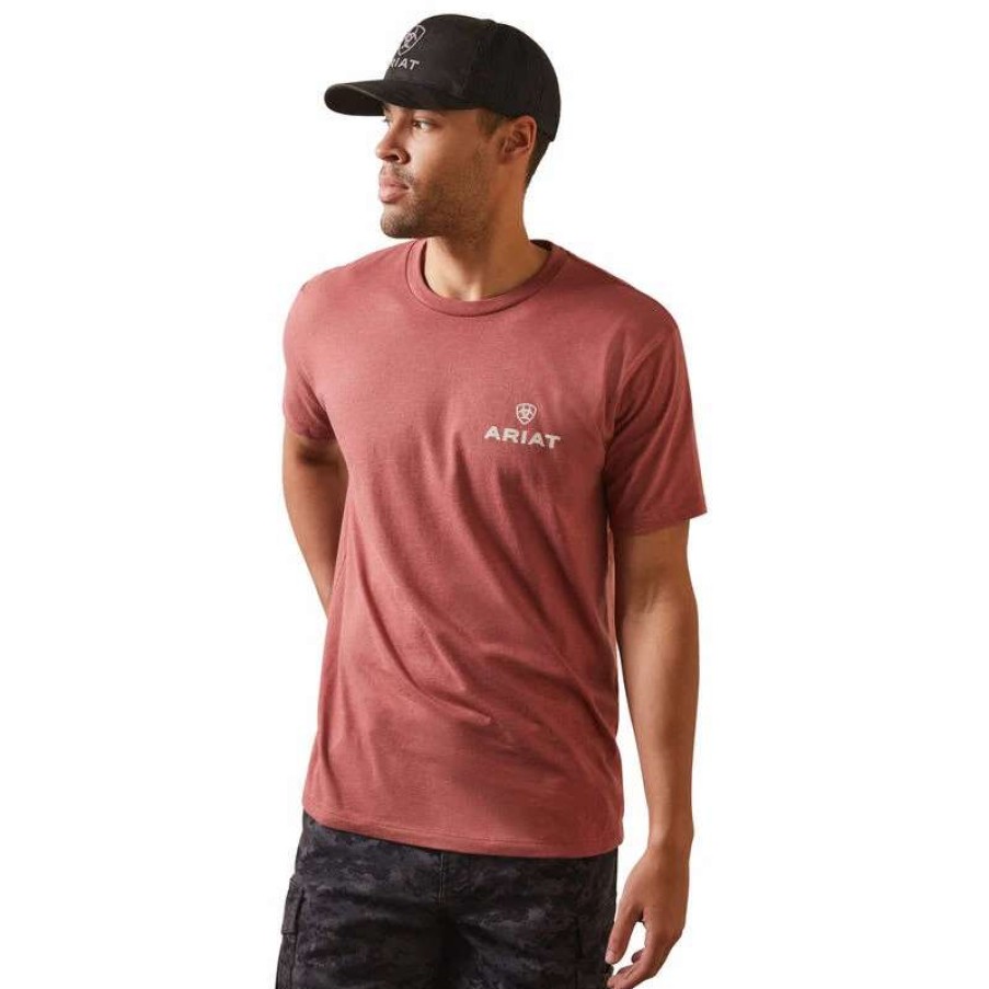 Men * | Ariat Land Of The Free T-Shirt Red Clay Heather