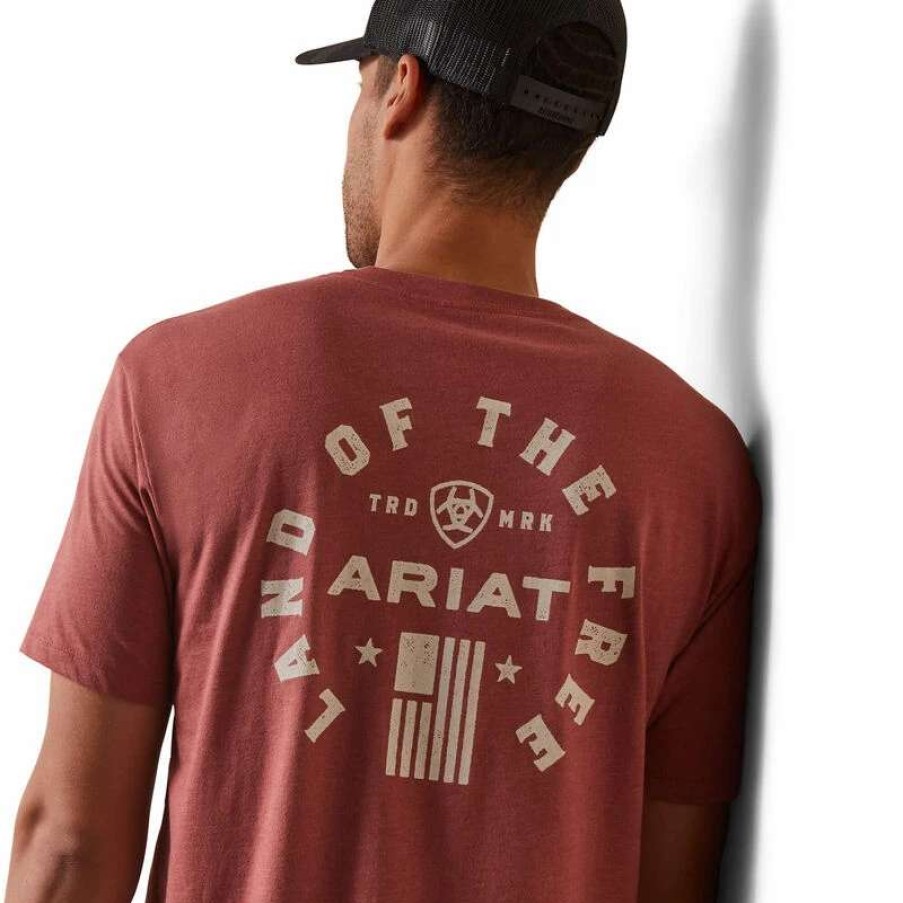 Men * | Ariat Land Of The Free T-Shirt Red Clay Heather