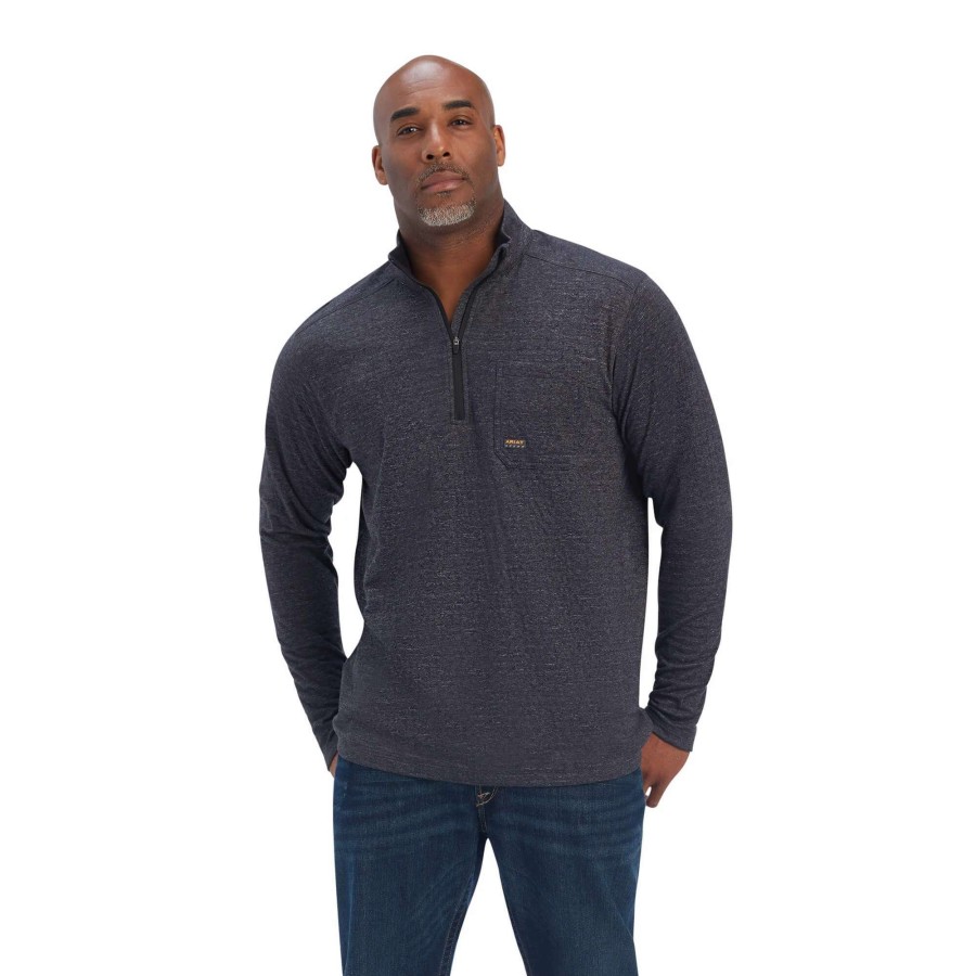 Men * | Ariat Rebar Foundation 1/4 Zip Long Sleeved Shirt Charcoal Heather