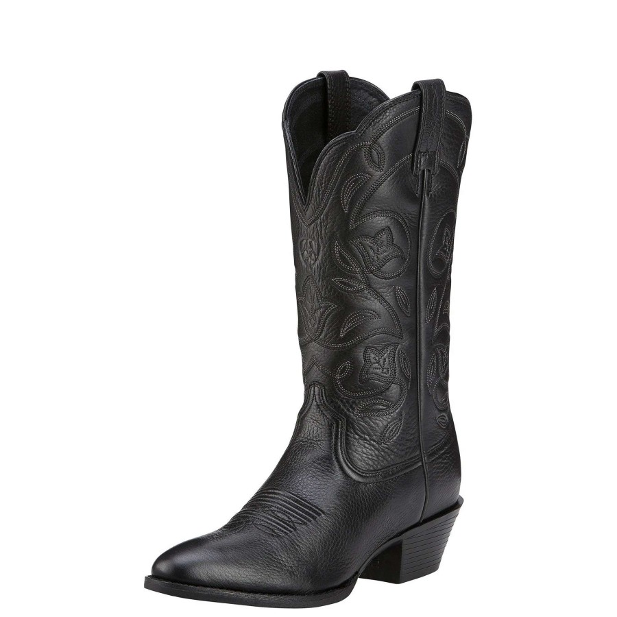 Footwear * | Ariat Women'S Heritage R Toe Western Boot Black Deertan