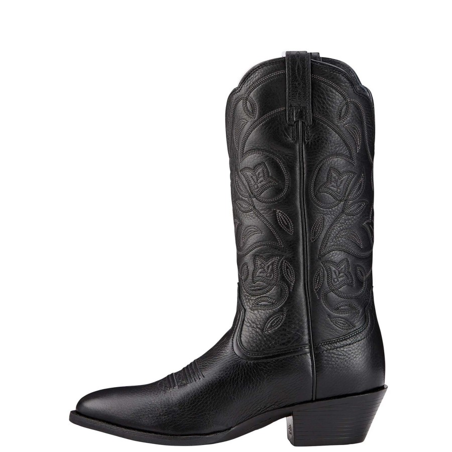 Footwear * | Ariat Women'S Heritage R Toe Western Boot Black Deertan