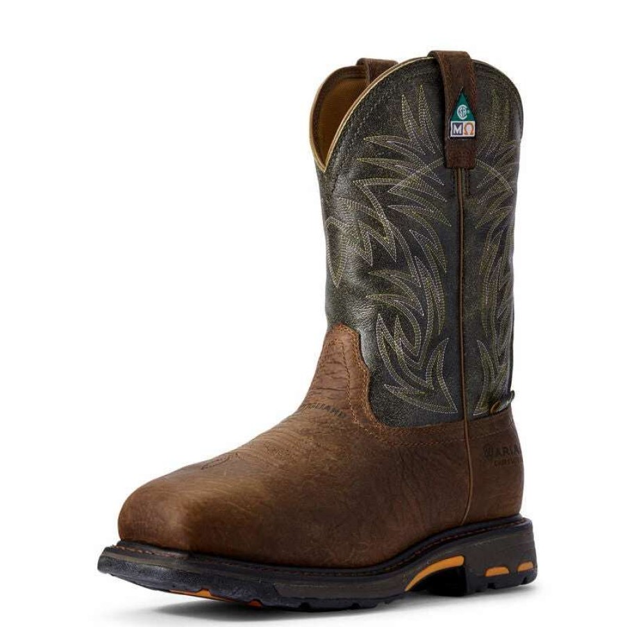 Footwear * | Ariat Workhog Wide Square Toe Csa Metguard Composite Toe Work Boot Ridge Brown