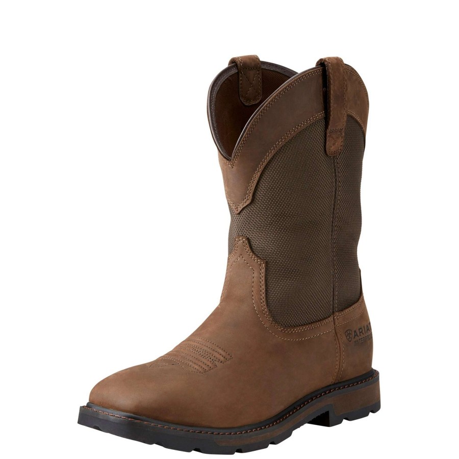 Footwear * | Ariat Groundbreaker Wide Square Toe Waterproof Steel Toe Work Boot Palm Brown