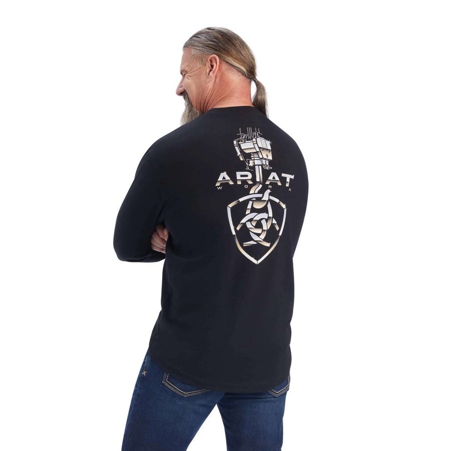 Men * | Ariat Rebar Heavy Lifting Long Sleeved T-Shirt Black