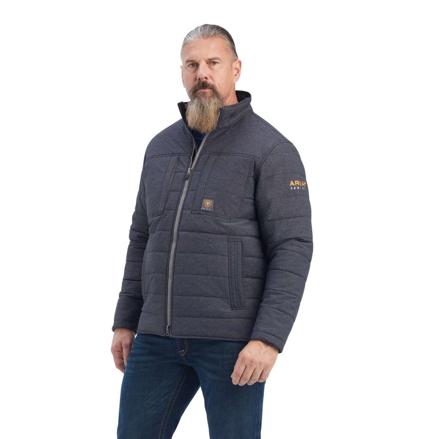 Men * | Ariat Rebar Valiant Stretch Canvas Water Resistant Insulated Jacket Charcoal Heather