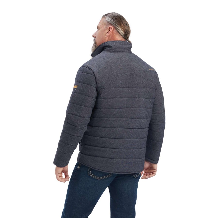 Men * | Ariat Rebar Valiant Stretch Canvas Water Resistant Insulated Jacket Charcoal Heather