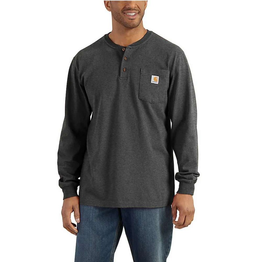 Men * | Carhartt Loose Fit Heavyweight Long Sleeved Pocket Henley T-Shirt