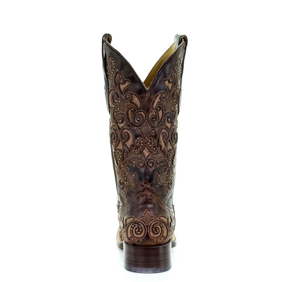 Footwear * | Corral Brown Inlay, Studs, And Embroidery Square Toe Western Boot