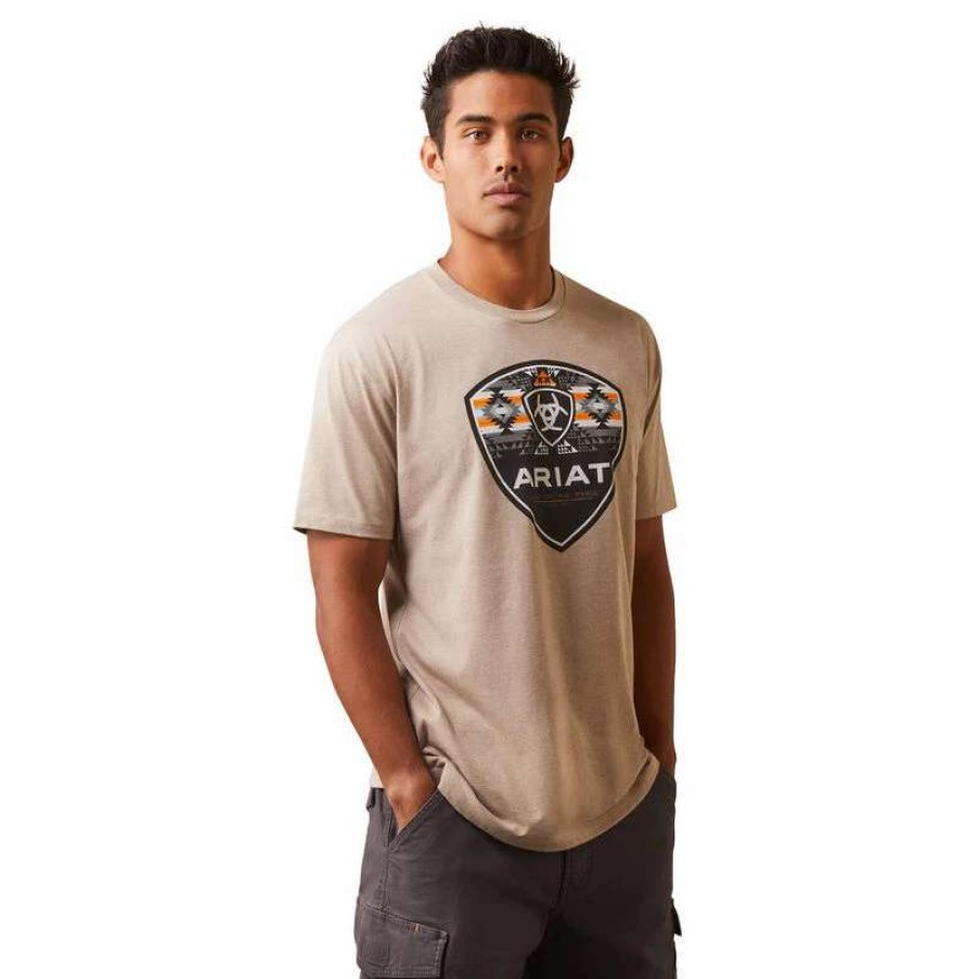 Men * | Ariat Geo Fill T-Shirt Oatmeal Heather