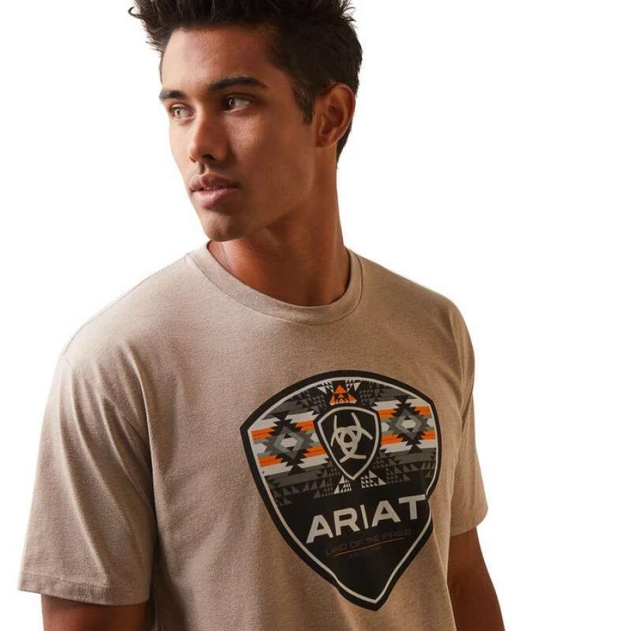 Men * | Ariat Geo Fill T-Shirt Oatmeal Heather