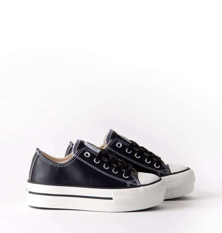 Footwear * | Victoria Tribu Doble Faux Leather Platform Sneakers Black