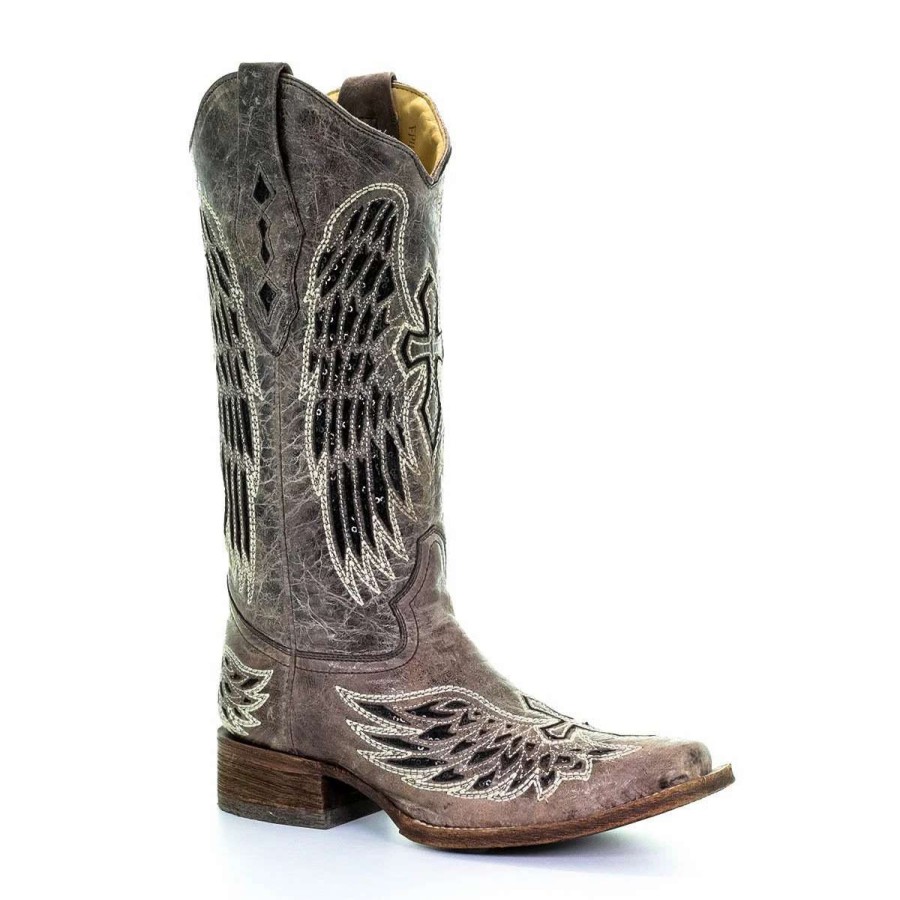 Footwear * | Corral Wing And Cross Square Toe Western Boot Black/Brown