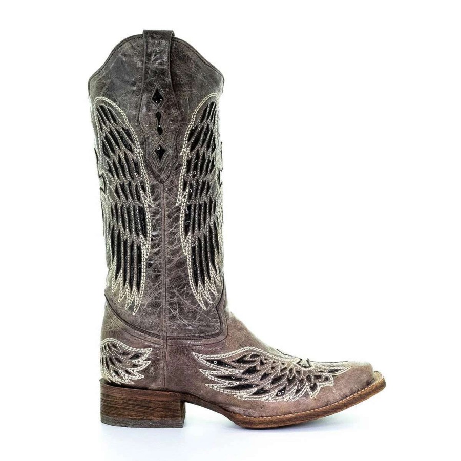 Footwear * | Corral Wing And Cross Square Toe Western Boot Black/Brown