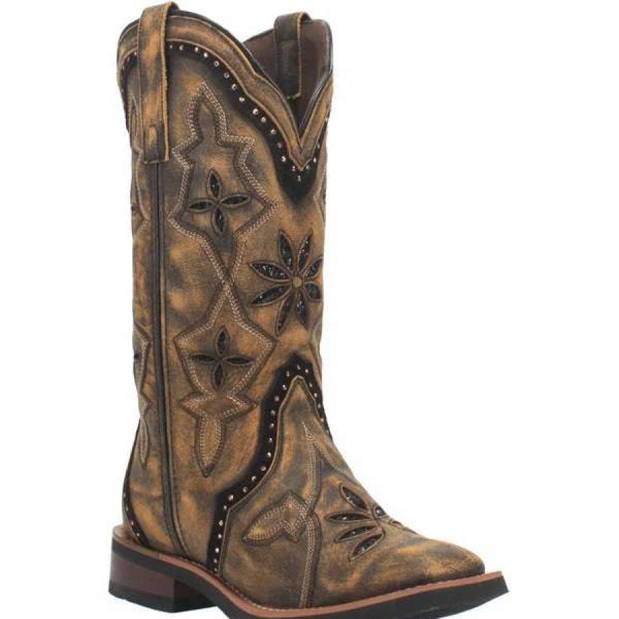 Footwear * | Laredo Women'S Bouquet Square Toe Cowboy Boots Bouquet Black And Brown