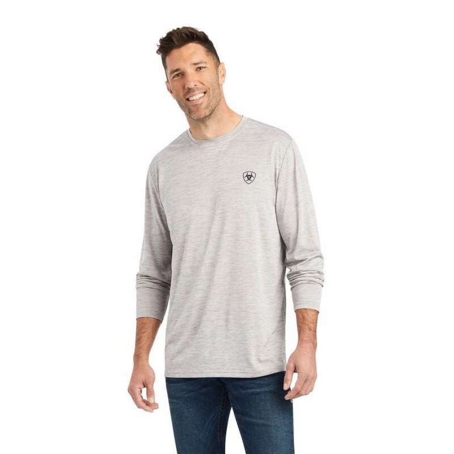 Men * | Ariat Charger Camo Shield Long Sleeve T-Shirt Light Grey Heather