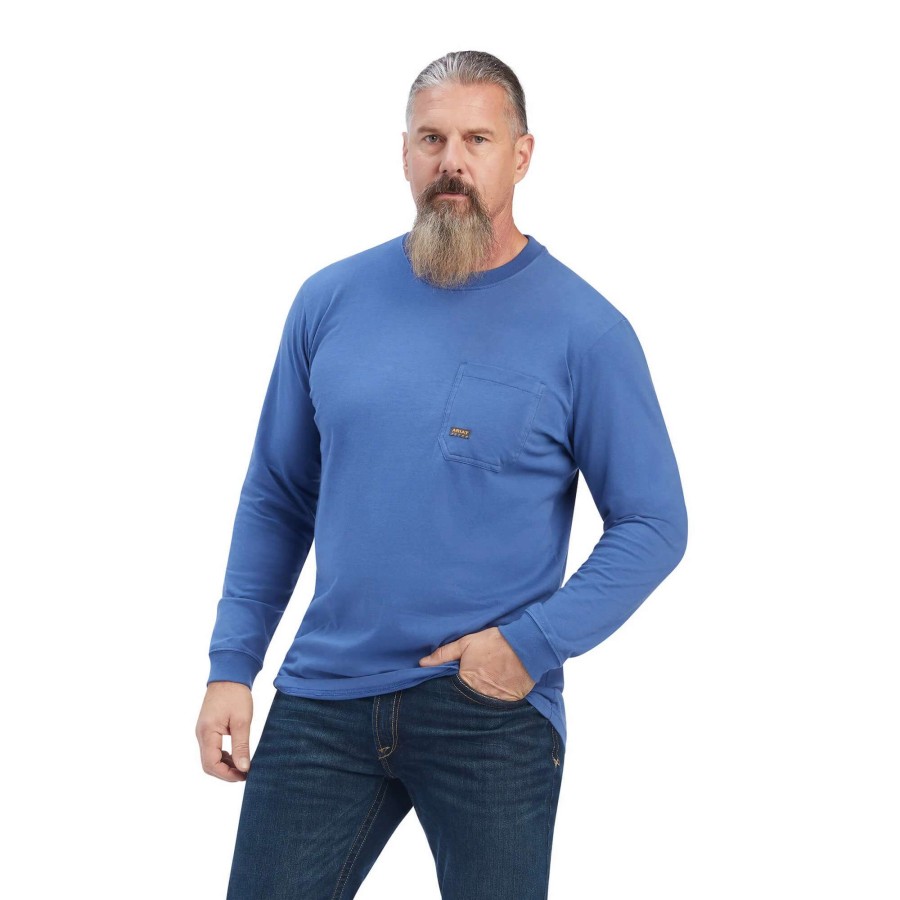 Men * | Ariat Rebar Outdoor Graphic Long Sleeved T-Shirt Blue