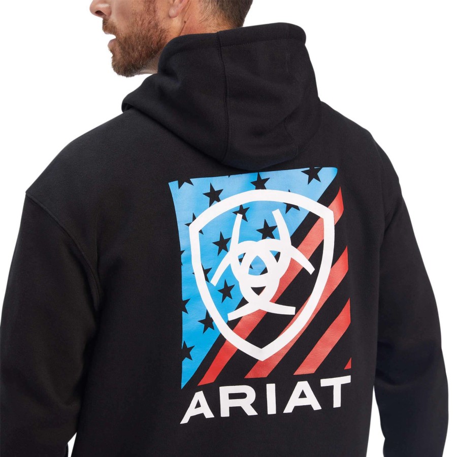 Men * | Ariat Americana Block Hoodie Black