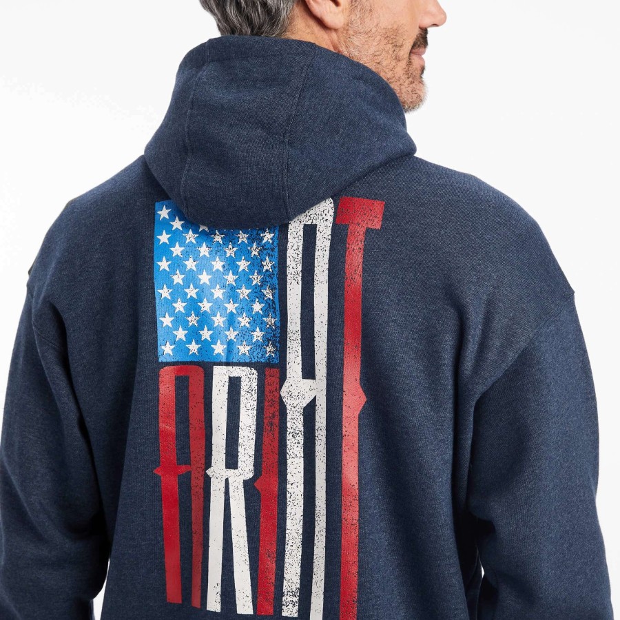 Men * | Ariat Us Of A Hoodie Navy Heather