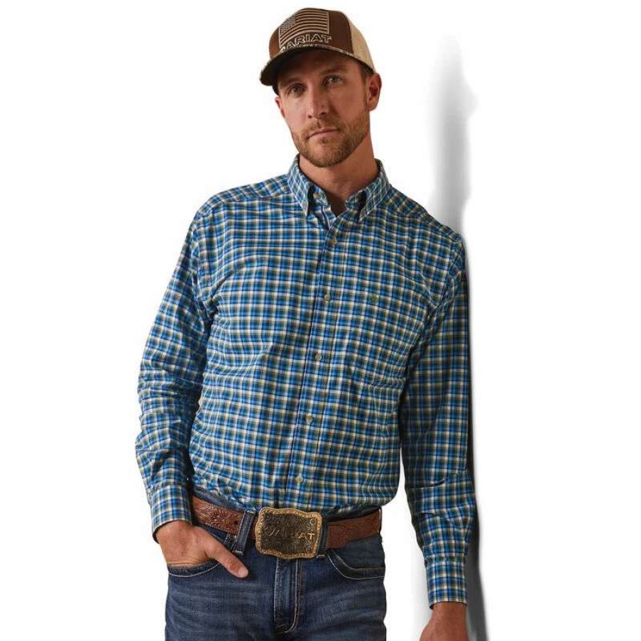 Men * | Ariat Pro Series Lincoln Classic Fit Shirt Blue