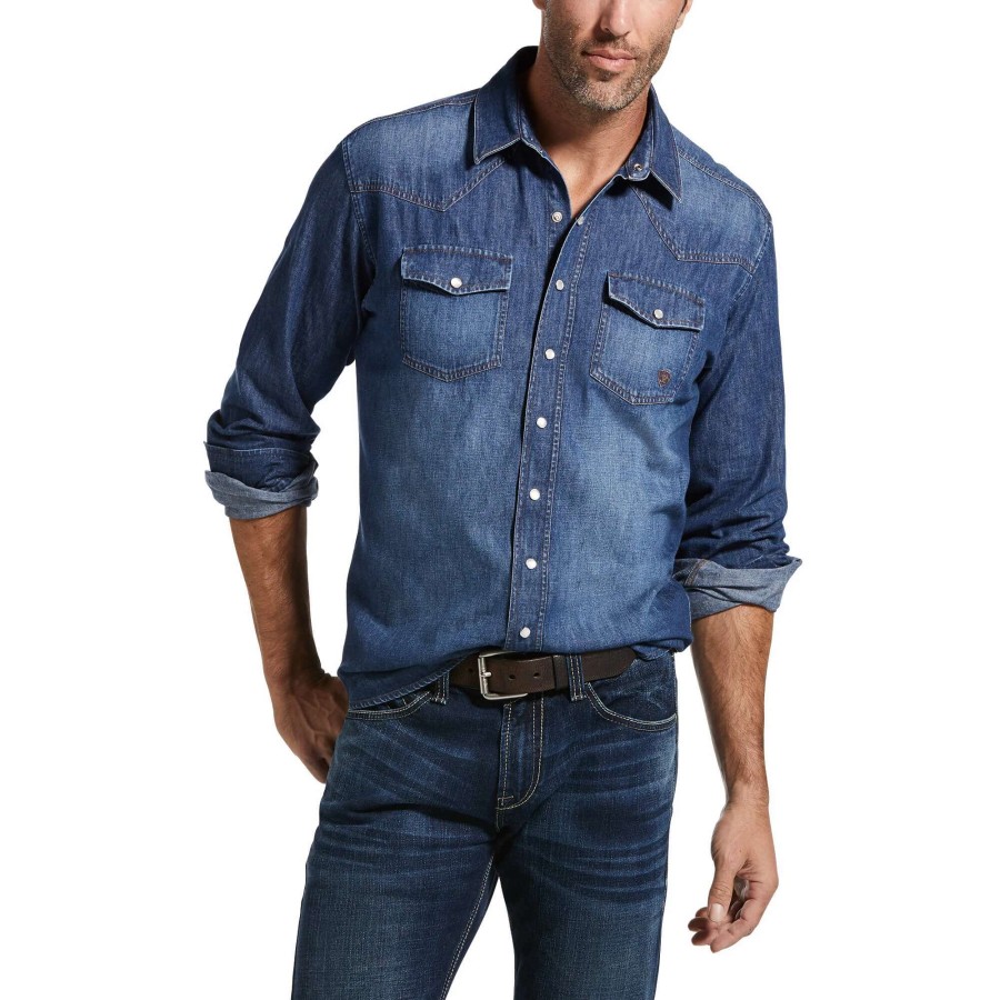 Men * | Ariat Retro Fit Denim Shirt Stone