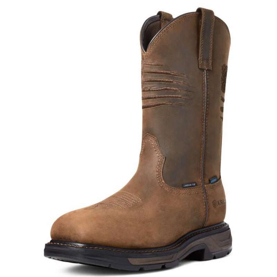 Footwear * | Ariat Workhog Xt Waterproof Patriot Carbon Toe Work Boot Distressed Brown