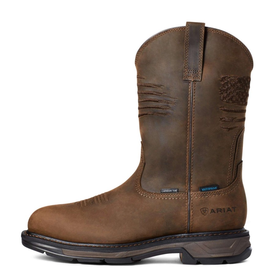 Footwear * | Ariat Workhog Xt Waterproof Patriot Carbon Toe Work Boot Distressed Brown