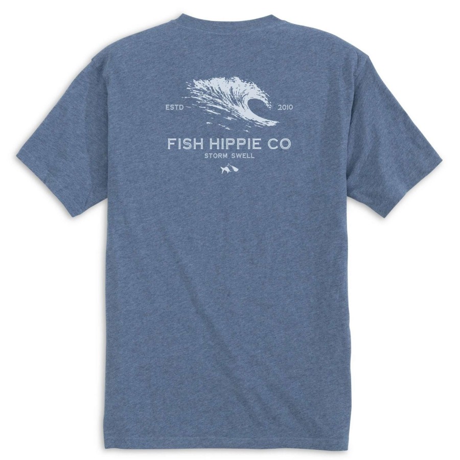 Men * | Fish Hippie Storm Swell Short Sleeve Tee Heathered Denim